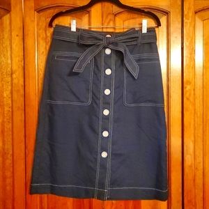 Re-Imagined Linen Blend Button Front Waisted Skirt